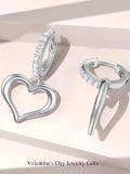 wholesale 925 Sterling Silver Heart Shape Dangle Hoop Earrings with Cubic Zirconia for Women Gifts-0-4