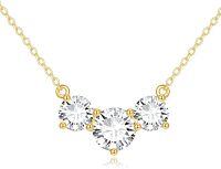 wholesale 14K Gold Chain with Round Cut Moissanites - Elegant  for Her (3 Stones)-3 Stone Moissanite Necklace（2CT+1CT*2） Yellow Gold