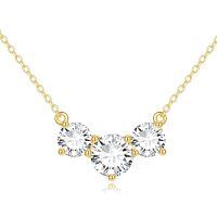 wholesale 14K Gold Chain with Round Cut Moissanites - Elegant  for Her (3 Stones)-3 Stone Moissanite Necklace（2CT+1CT*2） Yellow Gold