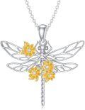 wholesale 925 Sterling Silver Yellow Gold Plated Flower Dragonfly Pendant Necklace for Women Gifts-0-0