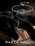 wholesale 925 Sterling Silver Cat Moon Anklet with Paw Prints and Black Enamel Centerpiece for Women-0-5