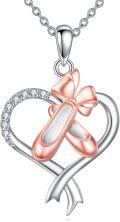 wholesale 925 Sterling Silver Heart-Shaped Pendant with Rose Gold Bow and Ballet Shoes Necklace for Women-0-0