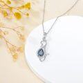 wholesale 925 Sterling Silver Teardrop Blue Topaz and Cubic Zirconia Cat Pendant Necklace 18+2 Chain for Women-0-2