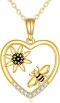 wholesale 14K Gold Honeybee Heart Flower Diamond Pendant Necklace for Women's Gifts-0-0