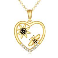 wholesale 14k Heart Pendant With Bee Flower Chain-Bee Sunflower