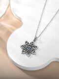 wholesale 925 Sterling Silver Evil Eye Lotus Chakra Pendant Necklace with Sapphire and CZ Stones-0-4