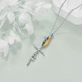 wholesale 925 Sterling Silver Cross with Flower Pendant Necklaces for Women - Green and Orange Enamel -0-2