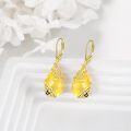 wholesale 925 Sterling Silver Honeycomb Bee Drop Earrings with Citrine Gemstone and Gold Plated Accents-0-2