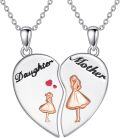 wholesale 925 Sterling Silver Heart-shaped Mother & Daughter Pendant Necklaces with Engraved Figures and Red Hearts - Mommy s for Women-0-0