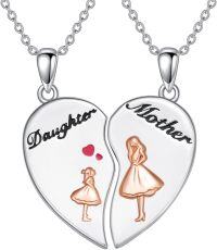 wholesale 925 Sterling Silver Heart-shaped Mother & Daughter Pendant Necklaces with Engraved Figures and Red Hearts - Mommy s for Women-Matching Necklace