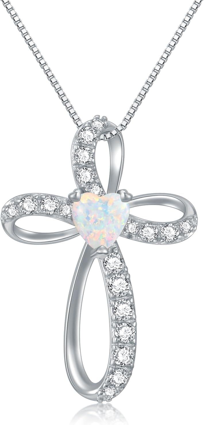 Sterling Silver Birthstone Cross Necklace for Women Birthday Mother s Day Gift ( )-0-0