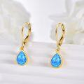 wholesale 14K Gold Blue Fire Opal Teardrop Dangle Lever Back Earrings for Women-0-2