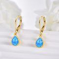 wholesale 14K Gold Blue Fire Opal Teardrop Dangle Lever Back Earrings for Women-0-2