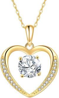 wholesale 14K Gold Heart Necklace - Elegant 0.75 Simple Design for Women, Ideal Gift for Valentine's Day, Birthday, Anniversary-Heart Moissanite-1