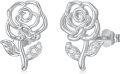 wholesale 925 Sterling Silver Rose Flower Stud Earrings with Cubic Zirconia and Rhodium Plating-0-0