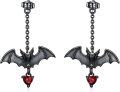 wholesale 925 Sterling Silver & Red Birthstone Gothic Bat Stud Earrings with Chains, Punk Rock Jewelry, Halloween Gift for Women Men-0-0