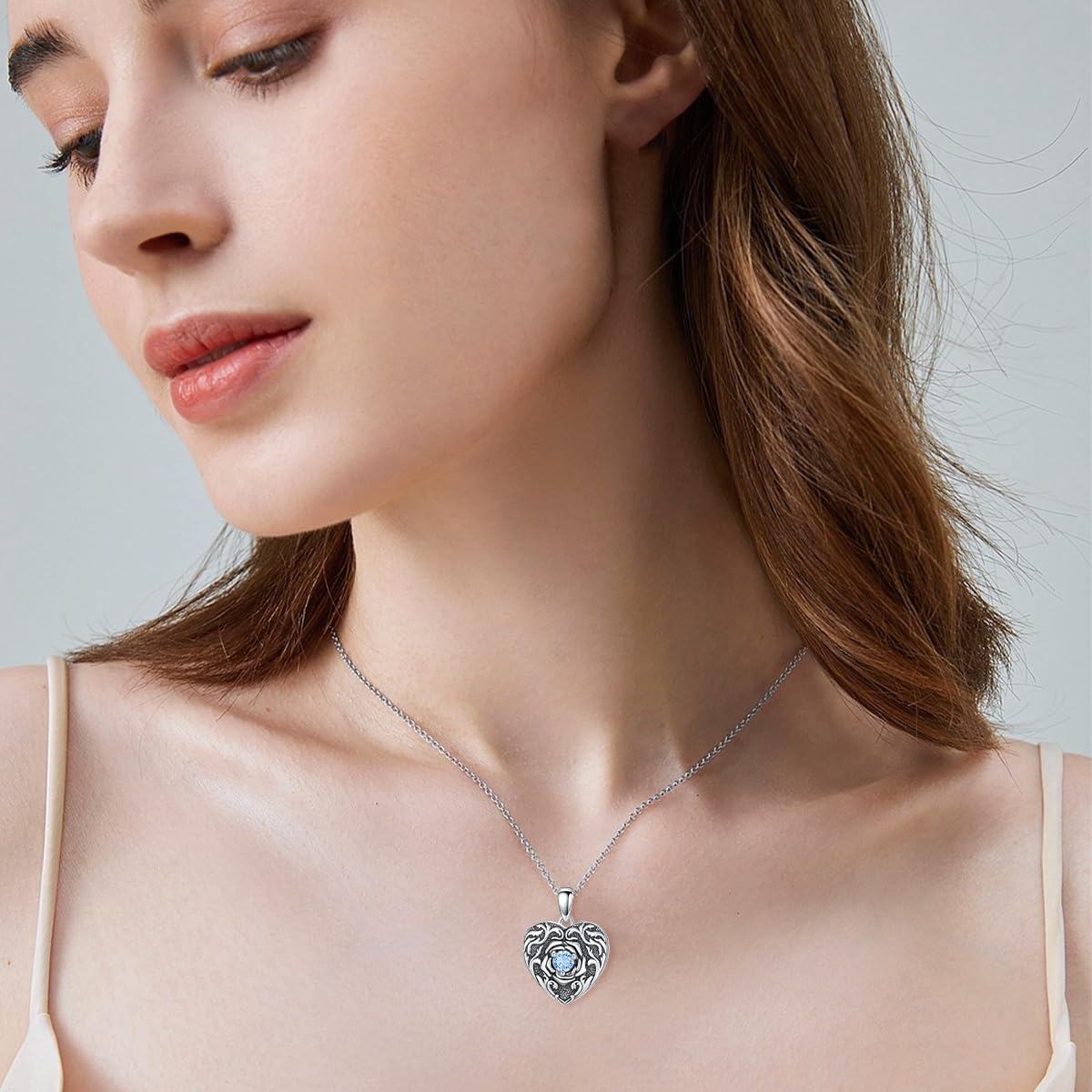 Sterling Silver Rose Flower Compass Photo Locket Necklace for Women-0-4