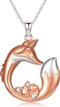 wholesale 925 Sterling Silver Rose Gold & White Fox Heart Pendant Necklace for Women-0-0