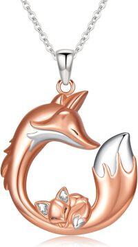 wholesale 925 Sterling Silver Rose Gold & White Fox Heart Pendant Necklace for Women-Style A-Mom and Daughter