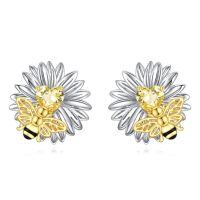 wholesale 925 Sterling Silver Honeybee Daisy Flower Stud Earrings for Women-bee earrings