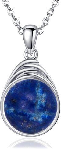 wholesale Sterling Silver Larimar Turquoise Moss Agate Rose Quartz White Opal Labradorite Lapis Lazuli Pendant Necklace-Lapis Lazuli