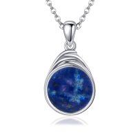 wholesale 925 Sterling Silver Pink Rose Quartz Teardrop Pendant Necklace-Lapis Lazuli