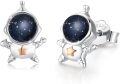 wholesale 925 Sterling Silver Starry Sky Moonstone Astronaut Stud Earrings Space Theme s for Women Girls-0-0