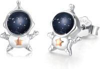 wholesale 925 Sterling Silver Starry Sky Moonstone Astronaut Stud Earrings Space Theme s for Women Girls-A2-Blue sandstone