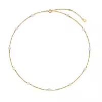 wholesale 14K Gold Freshwater Pearl Station Chain Adjustable Length Necklaces Wholesale for Women (16-18 inches)-3mm Pearl