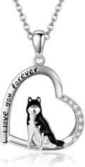 wholesale 925 Sterling Silver Black Wolf Heart Pendant Necklace Gifts for Women-0-0