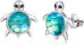 wholesale 925 Sterling Silver Sea Turtle Stud Earrings with Iridescent Scales - Ocean Themed Jewelry for Women and Girls-0-0