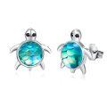 wholesale 925 Sterling Silver Sea Turtle Stud Earrings with Iridescent Scales - Ocean Themed Jewelry for Women and Girls-0-0