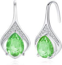 wholesale 925 Sterling Silver Birthstone Teardrop Leverback Dangle Earrings-peridot
