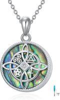 wholesale 925 Sterling Silver Abalone Shell Celtic Knot Pendant Necklace with Cubic Zirconia Accents and Ankh Symbol - 18 Chain-0-0