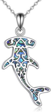 wholesale 925 Sterling Silver Hammerhead Shark Necklace with Abalone Shell Inlay Pendant-Hammerhead Shark