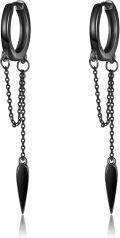 wholesale 925 Sterling Silver Black Hoop Earrings with Chain and Spike Pendant for Men Women Unique  Idea-0-0