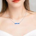 wholesale 925 Sterling Silver Blue Opal Leaf Bar Pendant Necklace s for Women Girls-0-1