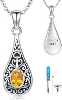 wholesale Sterling Silver Teardrop Urn Necklace for Ashes Men Women-04-11-Teardrop-November-04-11-Teardrop-November+Text-04-11-Teardrop-November-04-11-Teardrop-November+Text