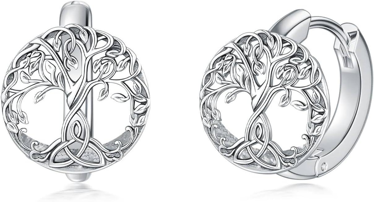 Sterling Silver Celtic Knot Huggie Hoop Earrings Triangle Knot Jewelry Gifts for Women-Celtic Tree Earrings