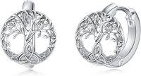 wholesale 925 Sterling Silver Tree of Life Celtic Knot Huggie Hoops - Triquetra Design  for Her-Celtic Tree Earrings