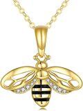wholesale Gold 925 Sterling Silver Cubic Zirconia Honeybee Pendant Necklace for Women-0-0