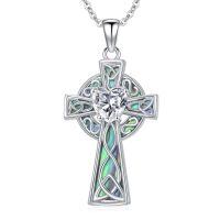 wholesale 925 Sterling Silver Celtic Knot Cross Pendant with Abalone Shell Inlay s for Women and Men-B-Abalone Celtic Cross Heart