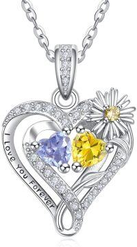 wholesale  Sterling Silver Daisy Heart Birthstone Necklace for Women -06-11-Jun-Nov