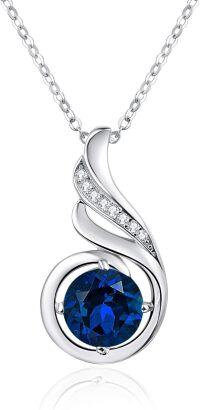 wholesale 925 Sterling Silver Opal CZ Moonstone 12 Month Birthstone Necklace for Women-09-Sep-Lab Created Sapphire