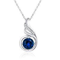 wholesale 925 Sterling Silver Opal CZ Moonstone 12 Month Birthstone Necklace for Women-09-Sep-Lab Created Sapphire