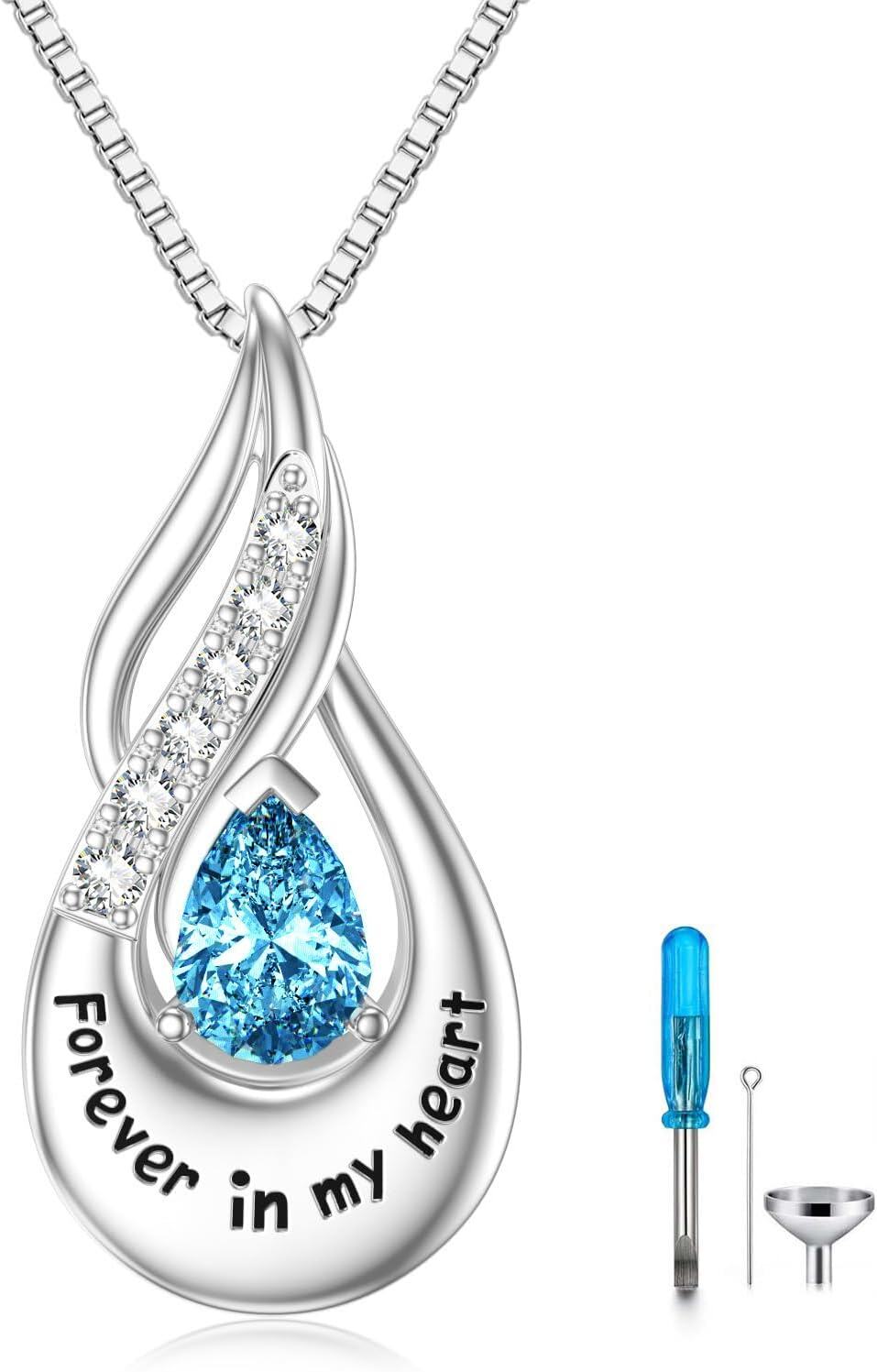 Sterling Silver Moonstone Opal Turquoise Larimar Black Onyx Cremation Jewelry for Ashes-Non-custom-A 03-Mar-Aquamarine-A 03-Mar-Aquamarine Non-custom