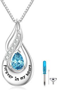 wholesale Sterling Silver Moonstone Opal Turquoise Larimar Black Onyx Cremation Jewelry for Ashes-Non-custom-A 03-Mar-Aquamarine-A 03-Mar-Aquamarine Non-custom