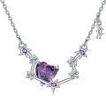 wholesale 925 Sterling Silver Heart-Shaped Amethyst Zodiaco Pendant Necklace for Women and Moms-0-0