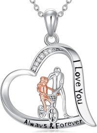 wholesale 925 Sterling Silver Heart Pendant with Bicycle and Love Message - 3D Design-Dad&1 Daughter-Bike