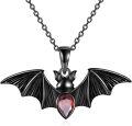 wholesale 925 Sterling Silver Gothic Bat with Garnet Stone Pendant Necklace-0-0
